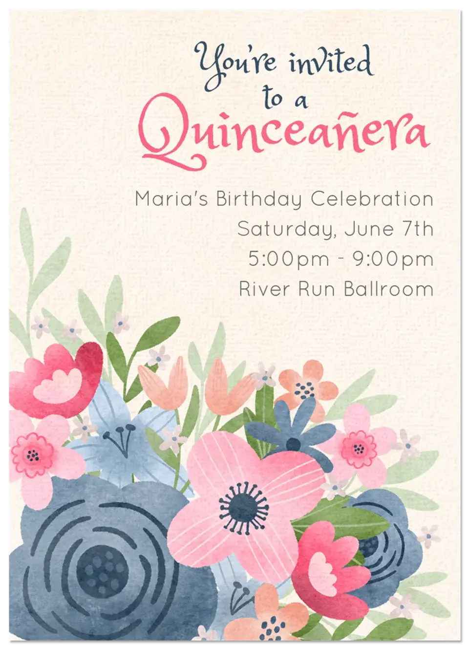 Pink & Blue Quinceañera card