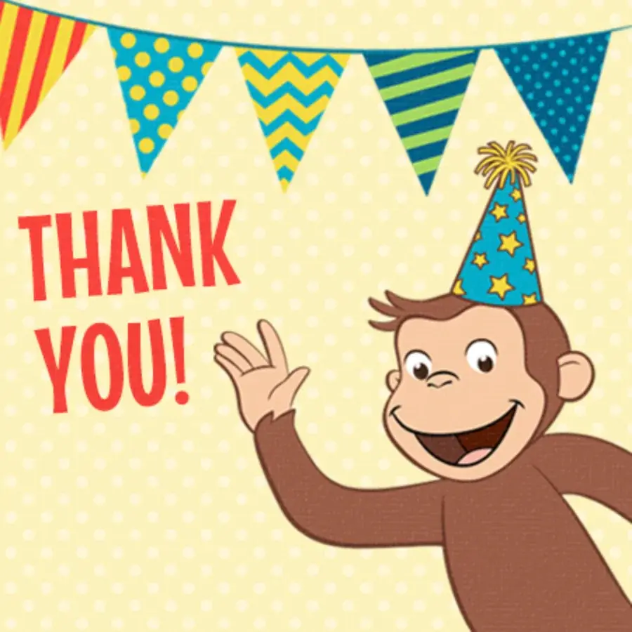 Curious George Thank You Birthday card image