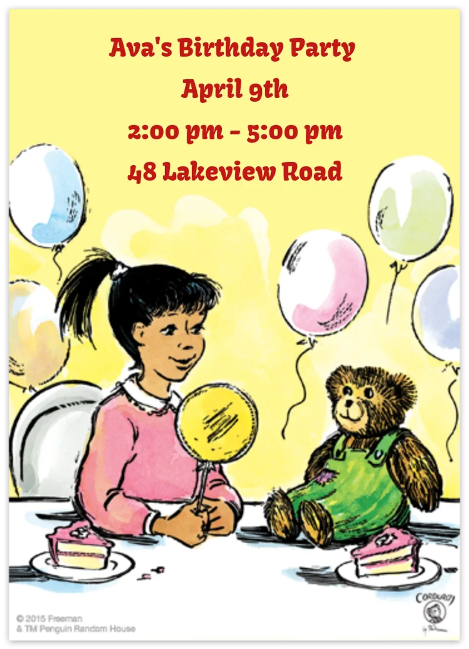 Corduroy Birthday card image