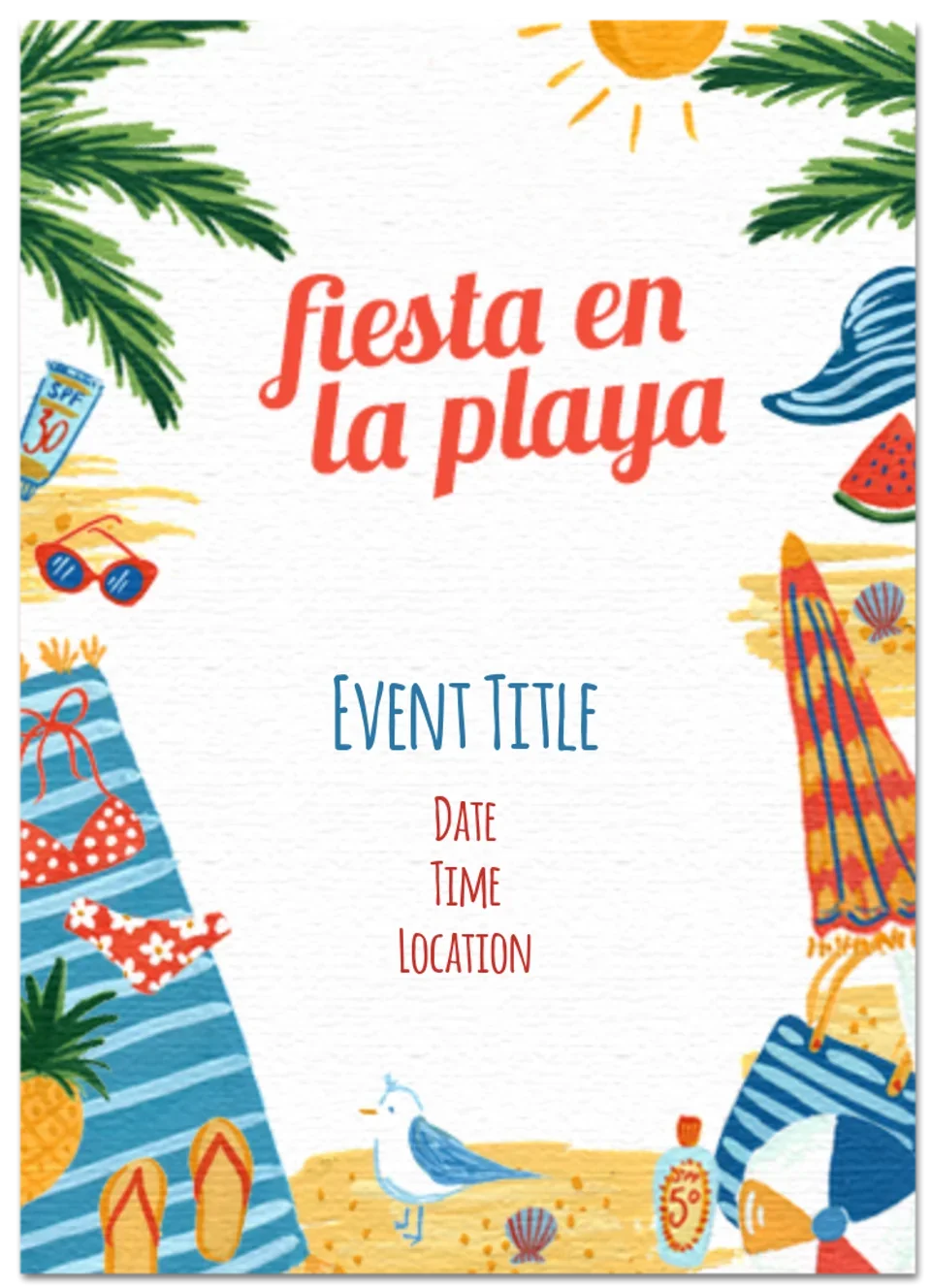 Day at the Beach Spanish card image