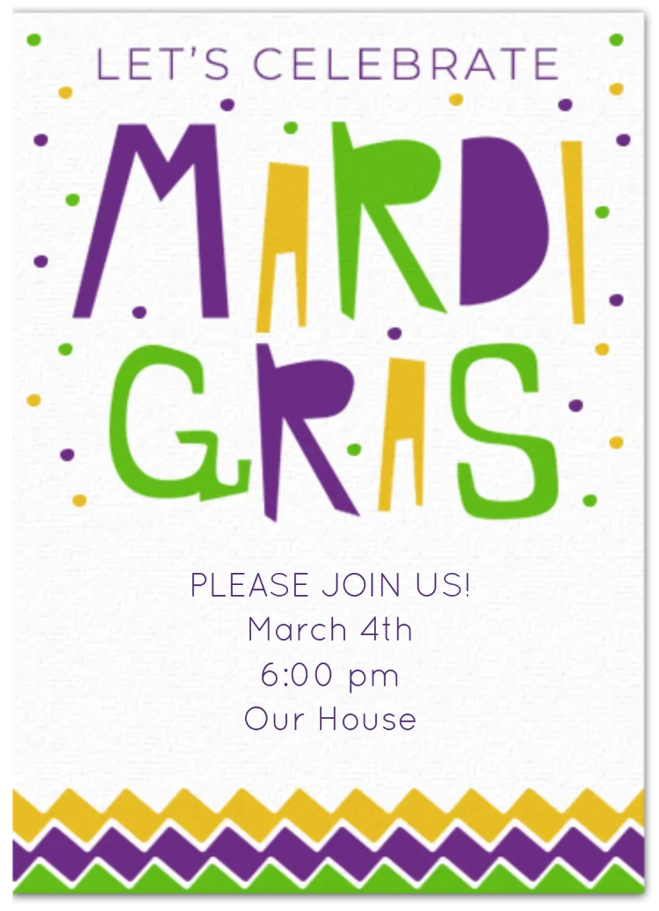 Mardi Gras Zigzag card image