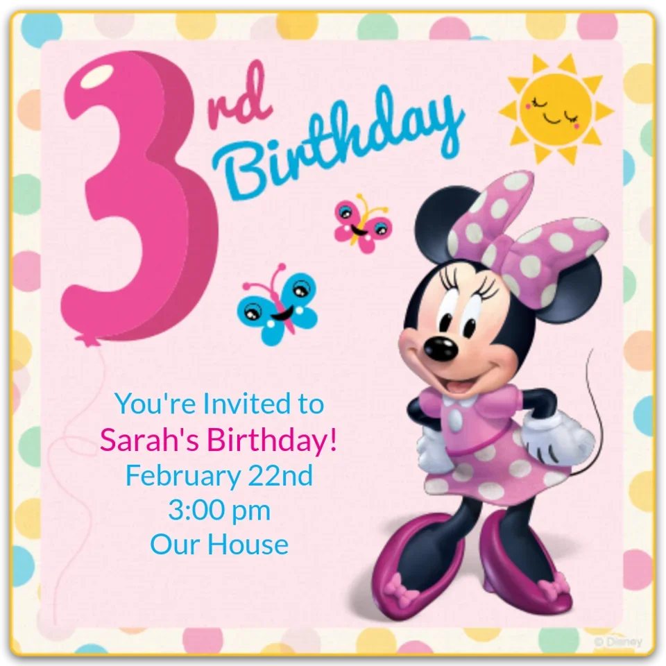 Minnie 3rd Birthday card image