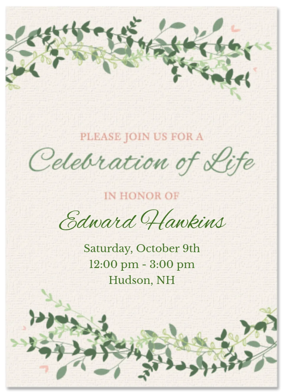 Celebration of Life Greenery card image