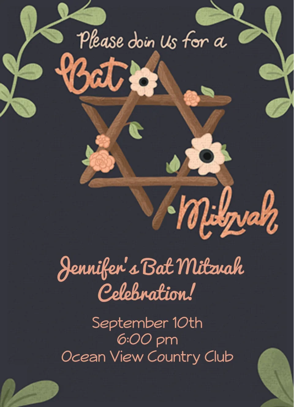 Floral Bat Mitzvah card image