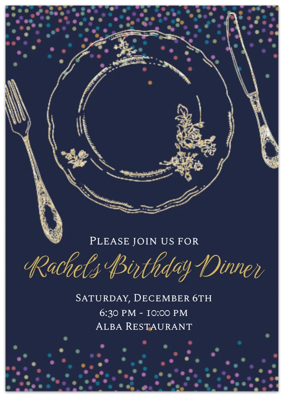 Birthday Dinner Out Plate card image