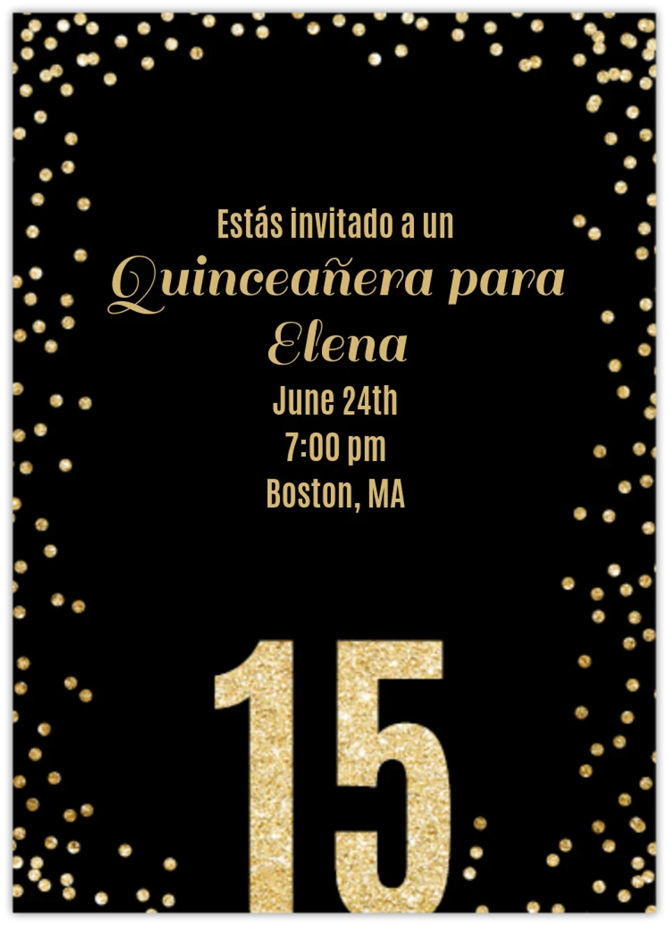 Glitter Quinceañera card image