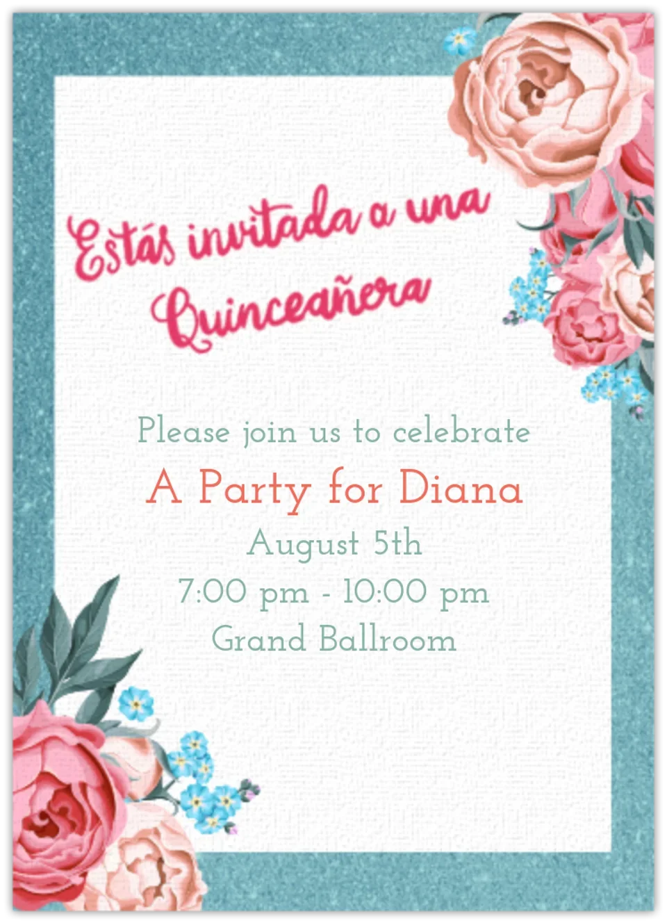 Turquoise Quinceañera card image