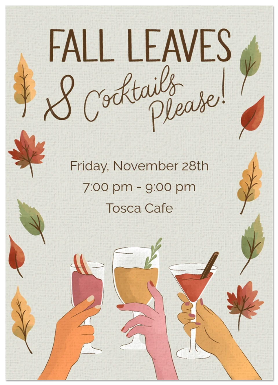 Fall Leaves & Cocktails Please card image