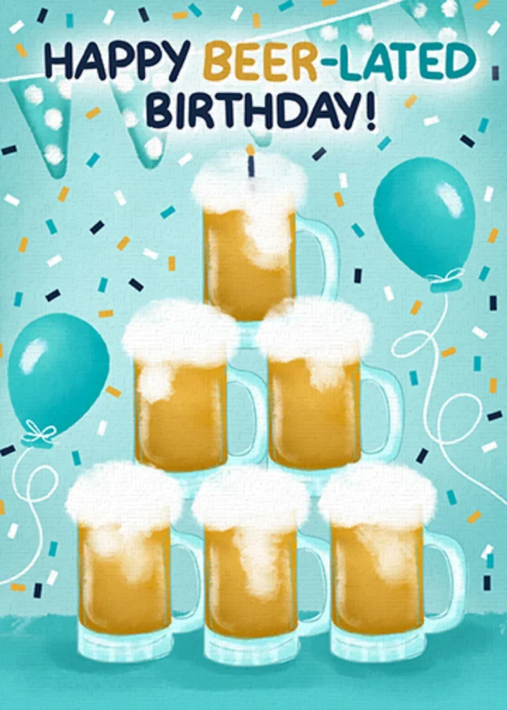 Beer-lated Birthday card image