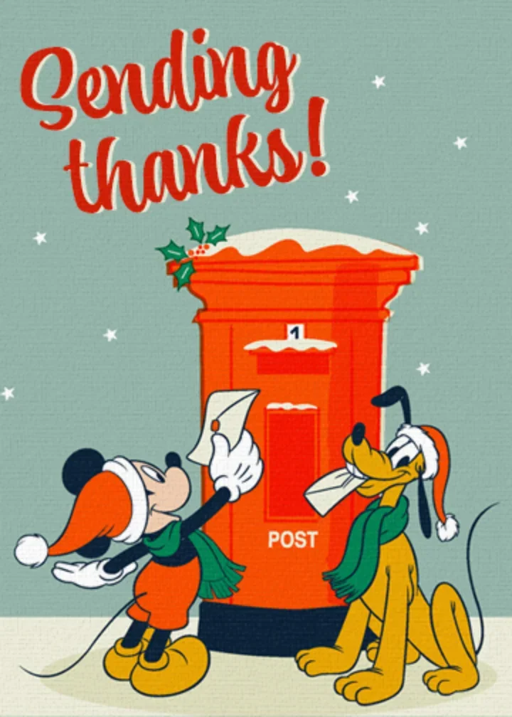 Mickey Sending Thanks Holiday card image