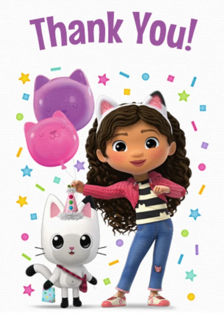 Gabby's Dollhouse Thank You Birthday card image