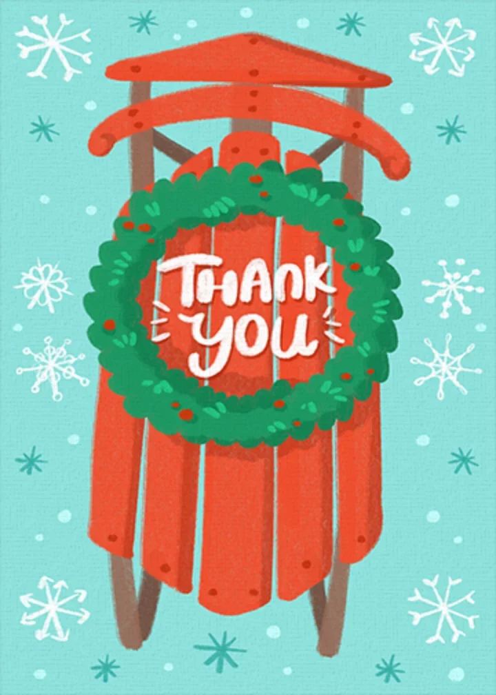 Winter Sled Thanks card image